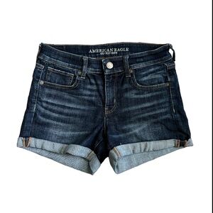 American Eagle Next Level Stretch Denim Midi Short Size 8 Dark Wash Cuffed